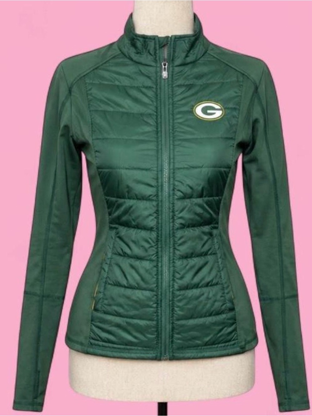 Green Bay Packers NFL Team Apparel Women’s Quilted Hybrid Full Zip Jacket Size S